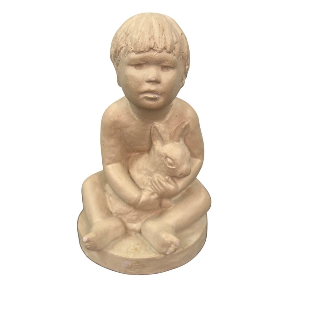 VTG 1982 Sculptured Treasures Inc 1982 Boy & Rabbit Statue Figurine